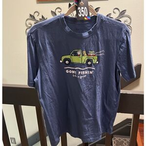 NWOT Life is Good Blue 'Gone Fishin'' T-Shirt Men’s Small #350